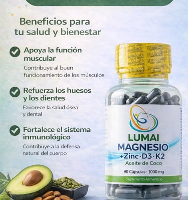 Beneficios de Magnesio + Zinc, D3 y K2 de LUMAI