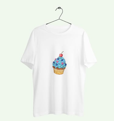 customed organic t-shirt, colored muffin, comic style