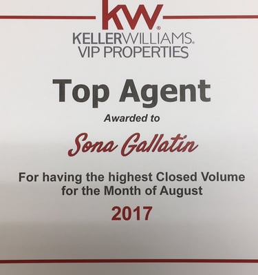 Award to Sona Gallatin KW VIP