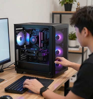 A minimalist desk setup with dual monitors displaying software development tools.