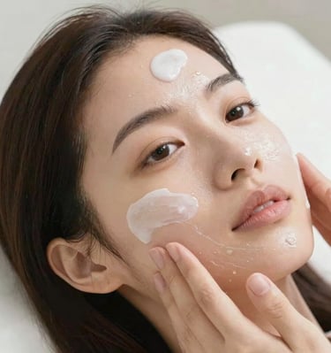 A serene treatment room with natural wooden accents and soft lighting.