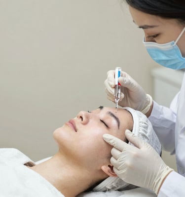 A smiling professional esthetician preparing skincare products in a bright, airy space.