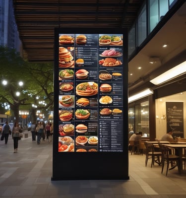 A large LED display panel showcasing promotional content at a trade fair.