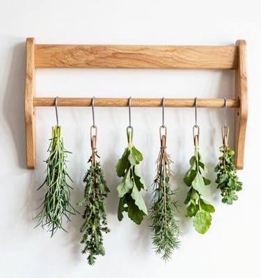 A cozy kitchen corner with jars of herbs, tinctures in progress, and handwritten labels showcasing homemade care.