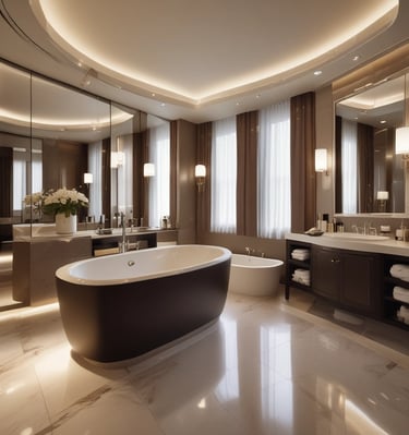 Clean and welcoming bathroom with subtle lighting.