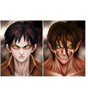 eren yeger ao lado do titã de attack
