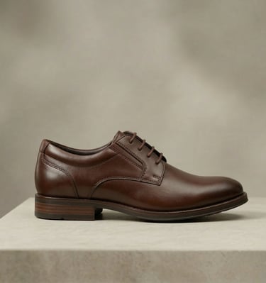 Zapato de vestir de cuero marrón oscuro, con cordones y una suela fina y elegante