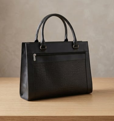 Cartera para mujer de oficina de cuero negro y con cierres