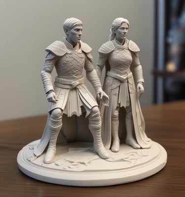 Colorful 3D printed architectural model displayed on a shelf