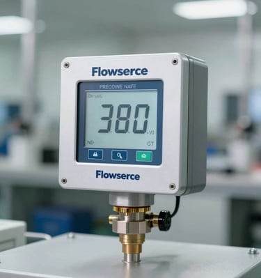 Flowserve precision flow instrumentation with digital display in a factory setting