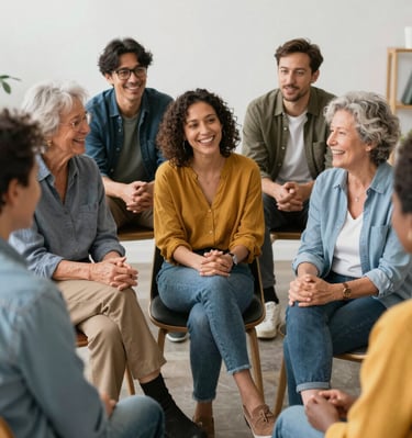 Happy family standing in front of their newly purchased house, smiling warmly.
