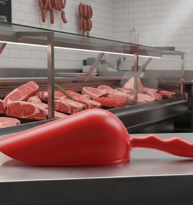 Pelle rouge HACCP pour boucherie. Conçue pour manipulation de viandes rouges.