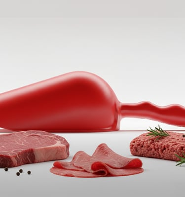 Rote HACCP-Schaufel für rohes Fleisch. Farbcodierung zur Vermeidung von Kreuzkontaminationen.