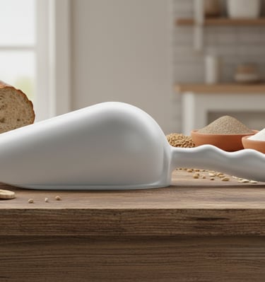 Professional white scoop for kitchens and labs. Durable and easy to sanitize.