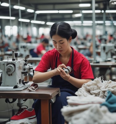 Quality control technician inspecting shoe details with precision tools.
