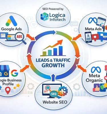 Google Ads, Meta Ads, Meta Organic, Website SEO, Multiply Lead Generation, more traffic form GMB