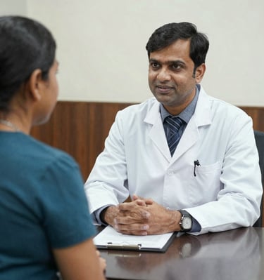Dr. Chanchal Sarkar consulting with a patient, showing warmth and professionalism.