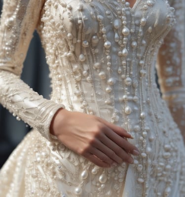 Detail shot of luxurious fabric texture and subtle color gradients on a custom dress.