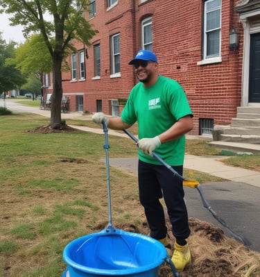 Volunteers planting flowers along a city sidewalk, brightening the neighborhood.
