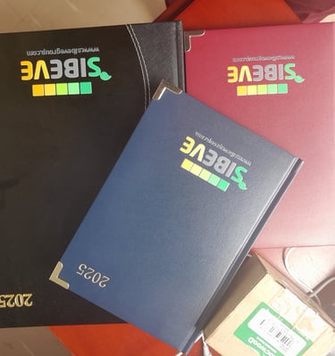 a group of three sibeve branded books with a book on top of them