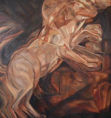 "Lab Ascending A Staircase"  Oil on Canvas 36"x 48"