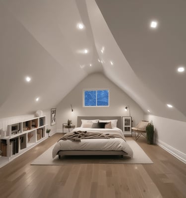 An inviting attic space transformed into a functional room.