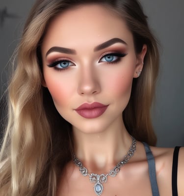 A close-up of a woman receiving a professional makeup application.