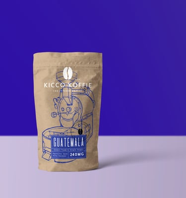 fraft coffee bag with minimalis picture of coffee roasting maschine, royal blue color