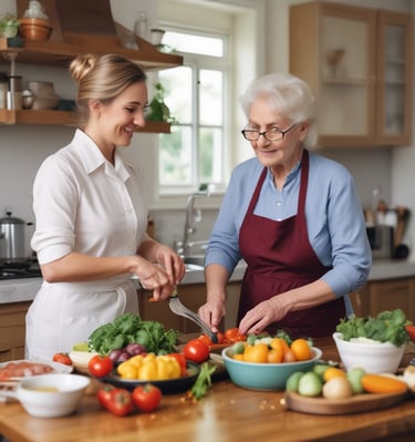 A warm and professional image of a caregiver assisting a person with a disability.
