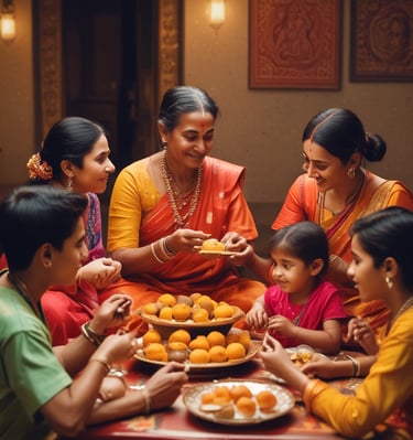 A family enjoying healthy snacks together in a cozy kitchen.