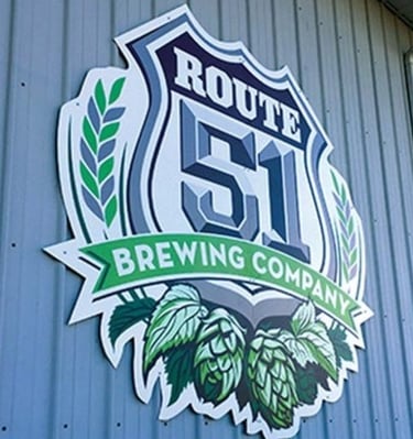 Sintra board sign for Route 51 Brewing Company mounted on a building.