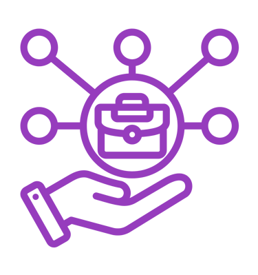 Main qui présente plusieurs services en violet 
