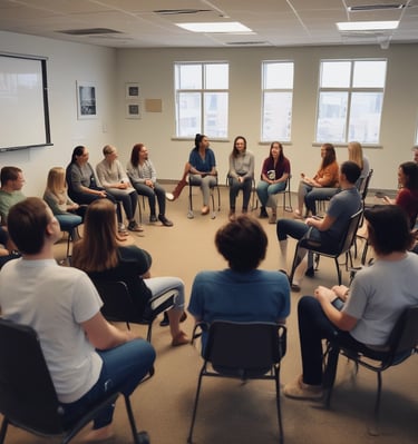 Participants practicing hypnosis techniques in a classroom setting.