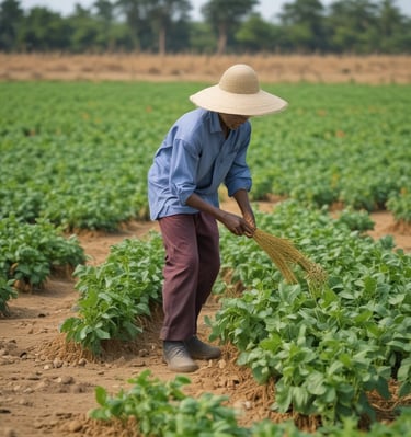 Close-up of hands sorting fresh produce with care and precision.