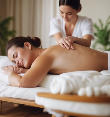 Client lying peacefully on an infrared crystal heating mat during treatment.