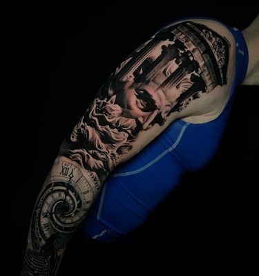 zeus tattoo and clock 