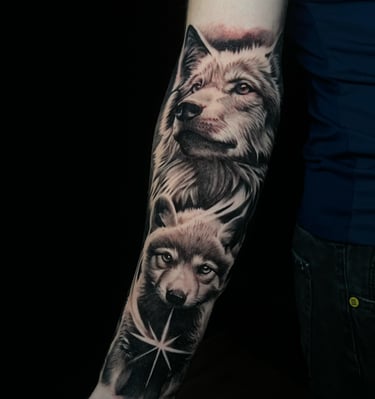 wolf and baby wolf realism