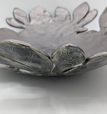 petal bowl , lace texture, wrought iron glaze, 