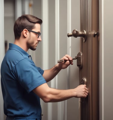 person holds door lever