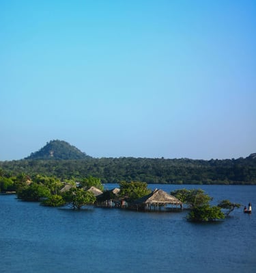 a small island with a thatched roof and a thatched hut with thatched, Alter do Chão, Pará, Brazi