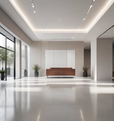 A large building with classic architectural features, including arched window frames and ornate detailing, is under renovation. Scaffolding is erected along the side, reaching up to the roof. The building has a muted, aged facade with multiple windows, some of which are open.