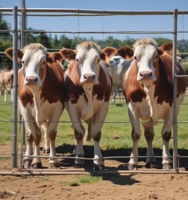 3 cows same breed facing forrward 