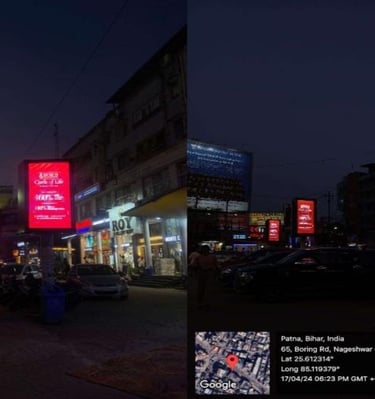 a city street scene with a car parked on the side of the road