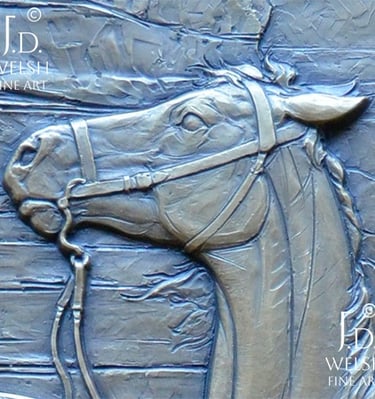 Boxed In - Old West Sheriff and Horse in Canyon - bronze relief sculpture - Jeremiah D Welsh