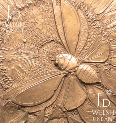 Cicada and Sunflowers - bronze relief sculpture - Jeremiah D Welsh