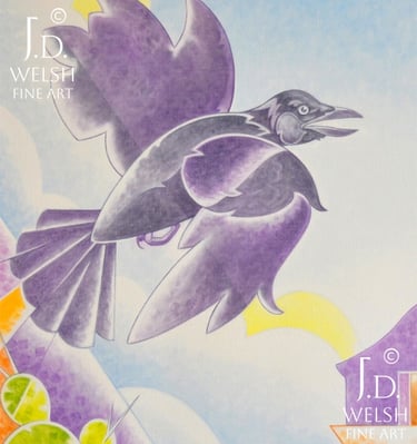 Into Morning - Modernist Crow - Contemporary Oil Painting - Jereiah D Welsh