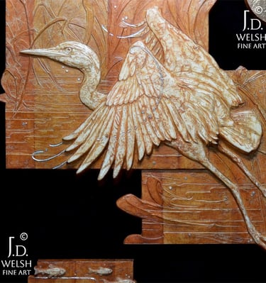 Middle Marsh - Little Blue Heron - Mahoghany w/ Holly Overlay Faux finished resin - Jermiah D. Welsh