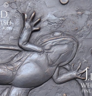 Northern Torsion - Pike and Bullfrog - bronze relief sculpture - Jeremiah D Welsh