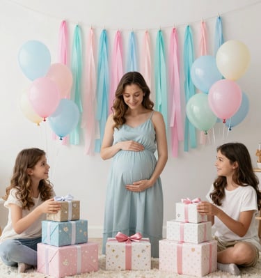Cupcakes with pink frosting topped with colorful sprinkles and signs that read 'Happy Birthday'. The signs are cute, pink, polka-dotted and flower-shaped. The background includes blurred, colorful, festive decorations.