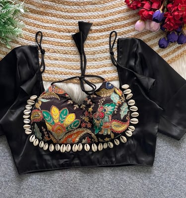 black navratri blouse with shells border